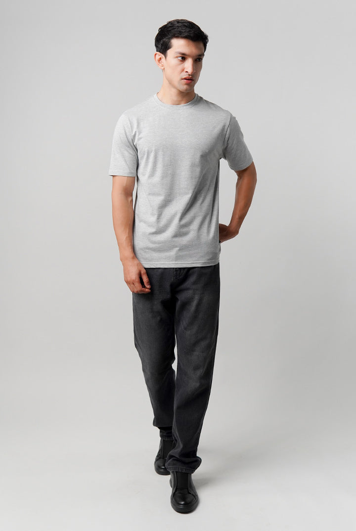 Regular Fit Crew Neck T-Shirt - Heather Grey - Mendeez