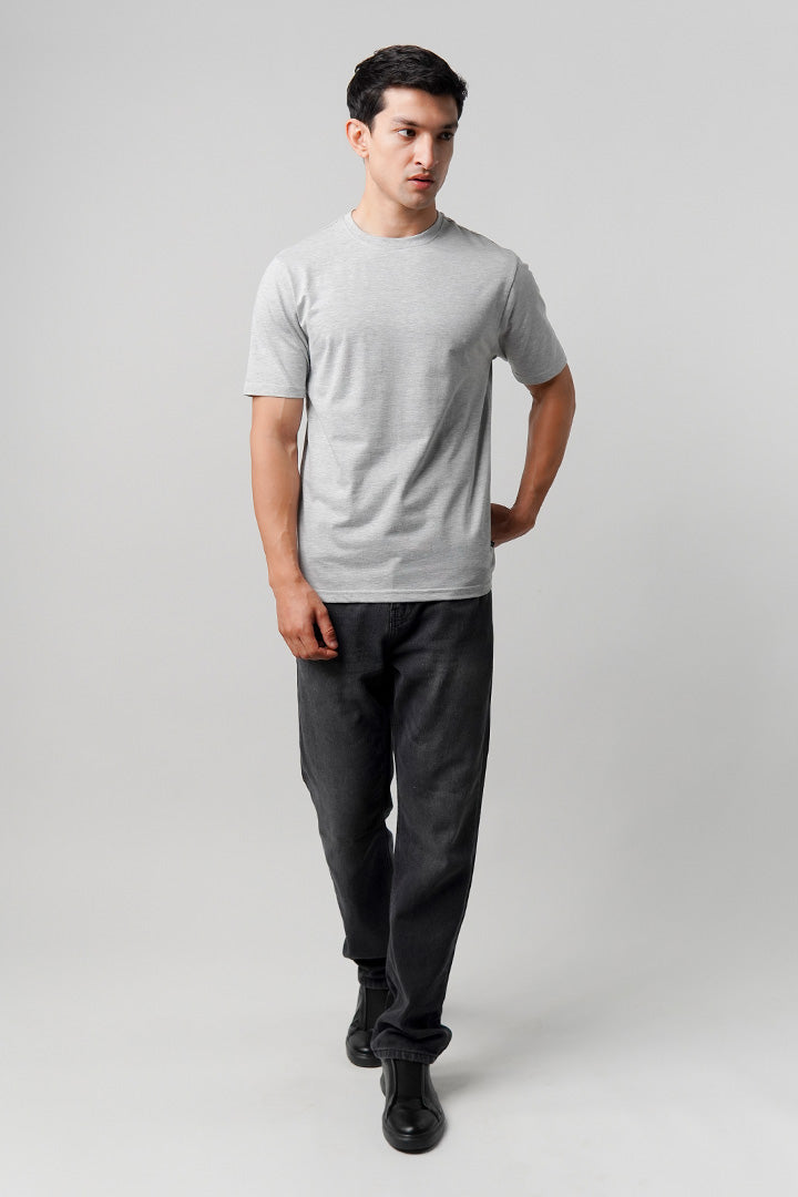Regular Fit Crew Neck T-Shirt - Heather Grey - Mendeez