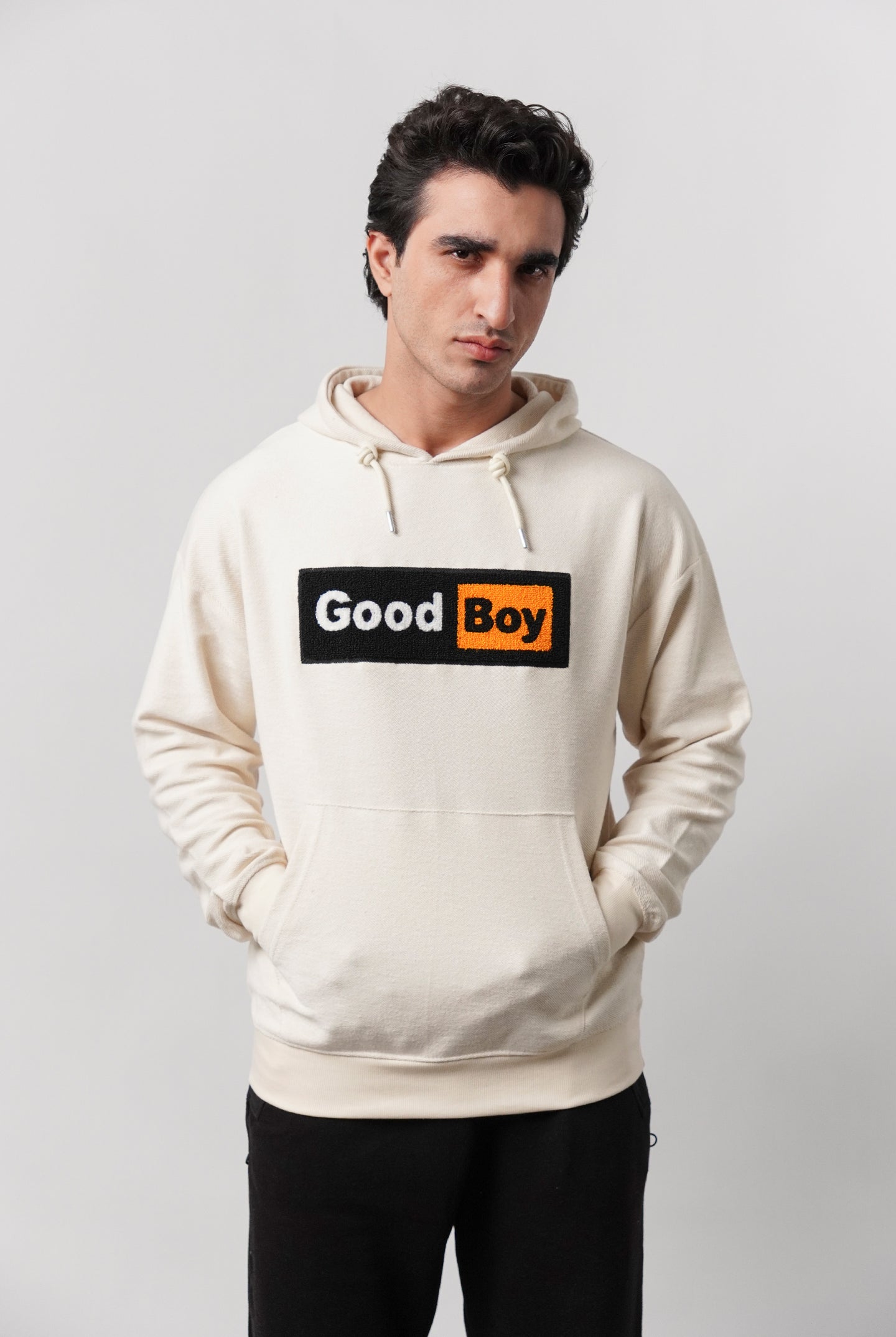 Pullover Embroidered Hoodie - Cream - Mendeez