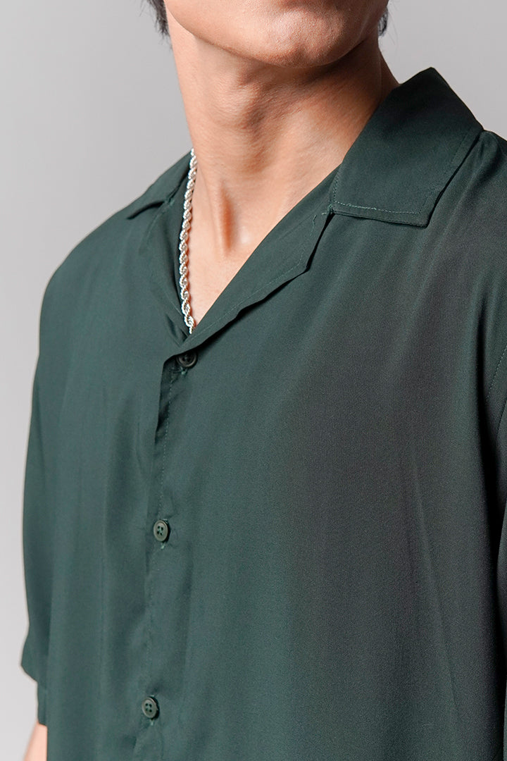 Linen Cuban Shirt - Forest Green - Mendeez