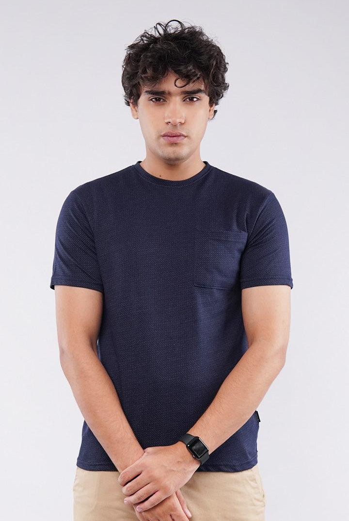 Pattern Pocket T-Shirt - Navy Blue - Mendeez