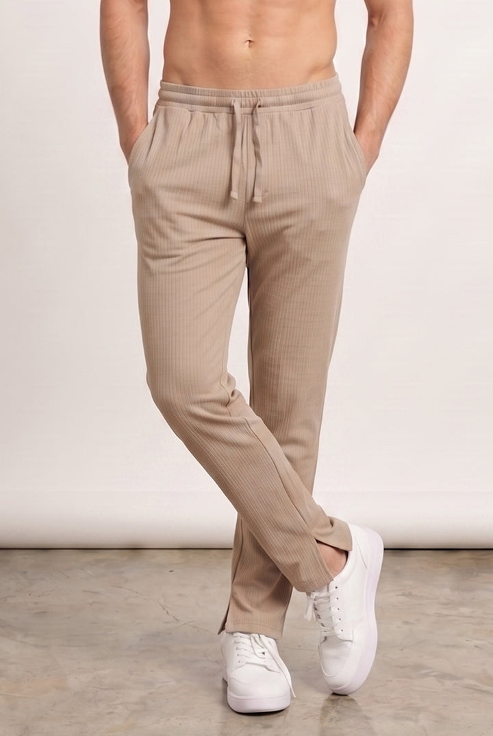 Split Hem Trousers - Beige-1-MENDEEZ