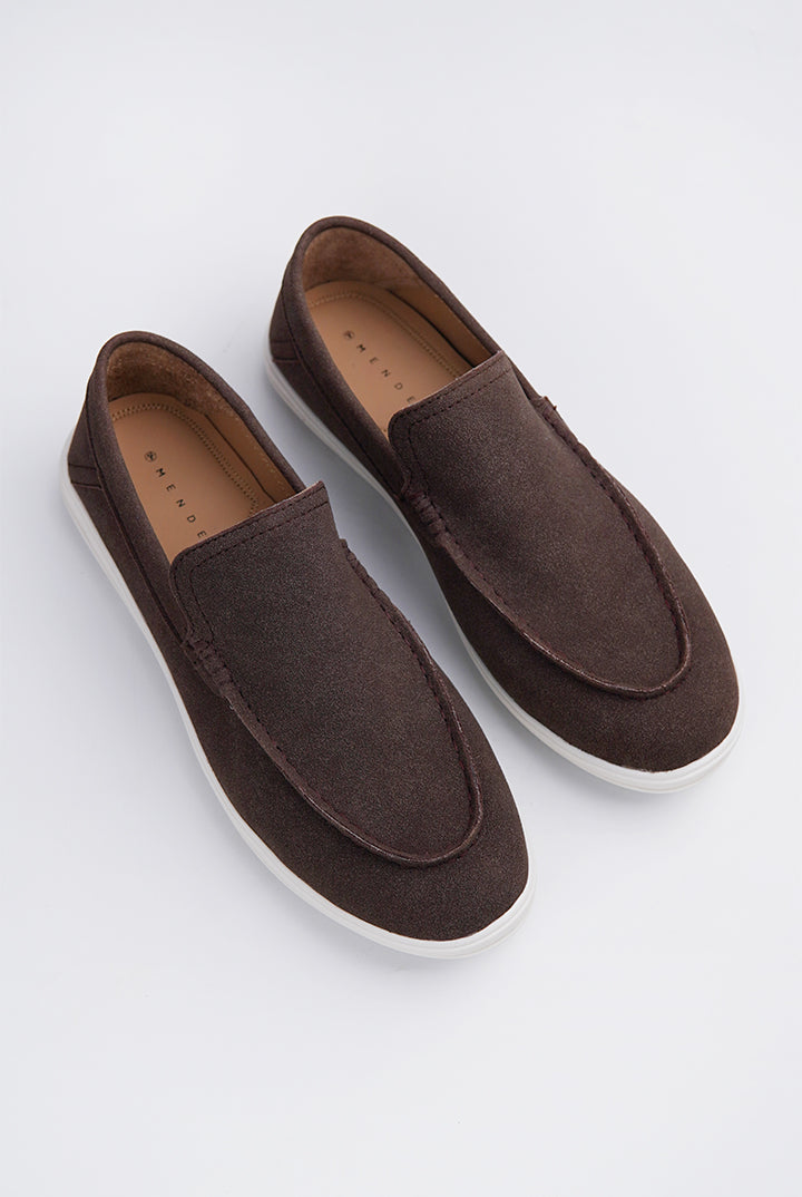 Slip On Suede Loafers - Dark Brown - Mendeez