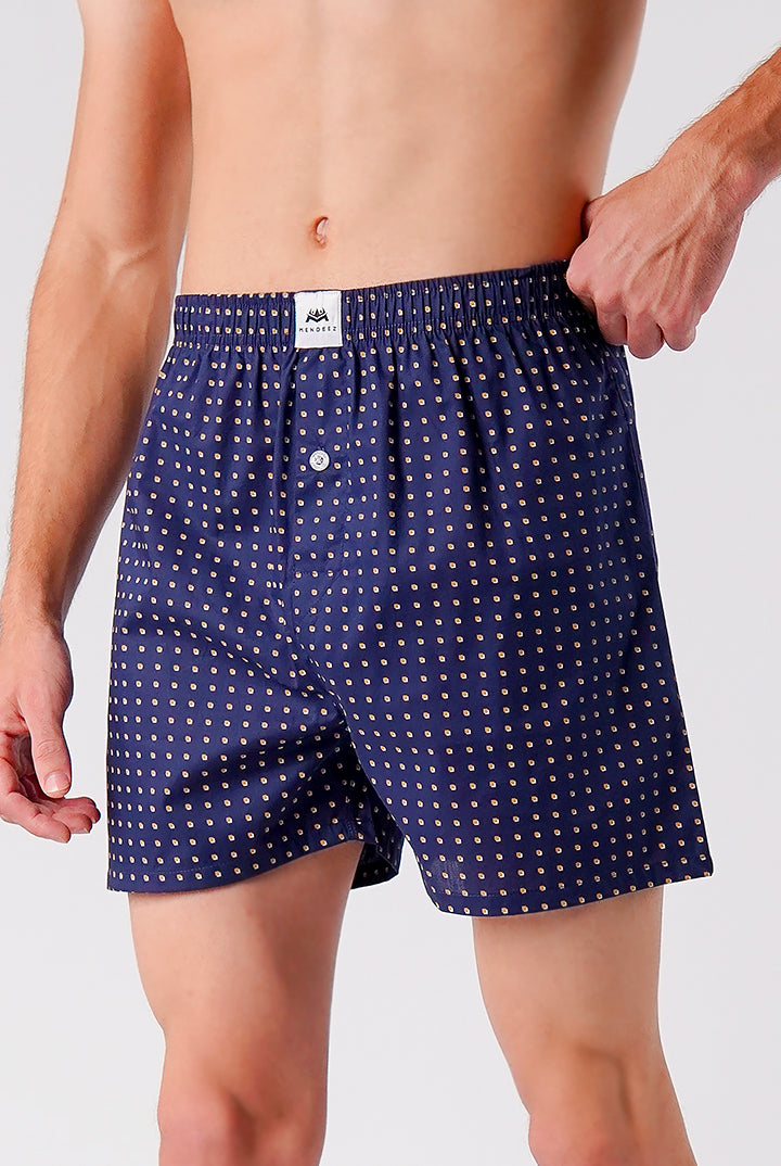 Printed Woven Boxer Shorts - Navy Blue - Mendeez