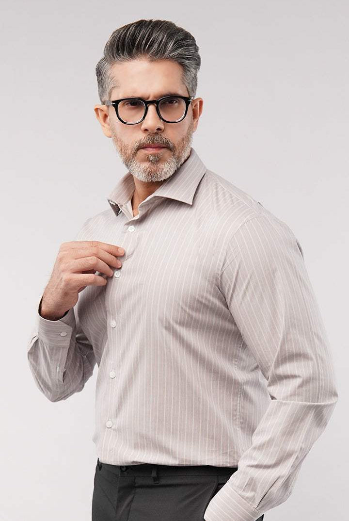 Striped Shirt - Beige - Mendeez