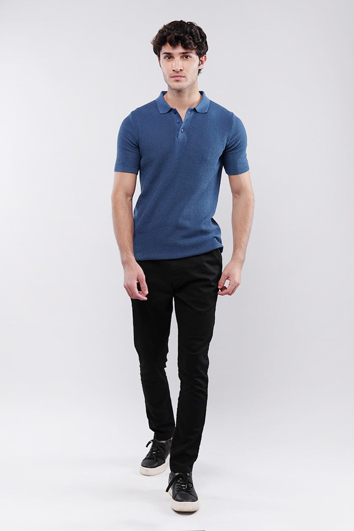 Knitted Polo Shirt - Teal Blue - Mendeez