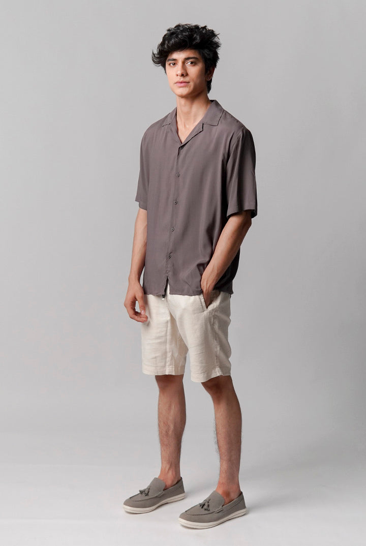 Linen Cuban Shirt - Grey - Mendeez
