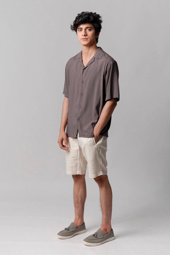 Linen Cuban Shirt - Grey - Mendeez