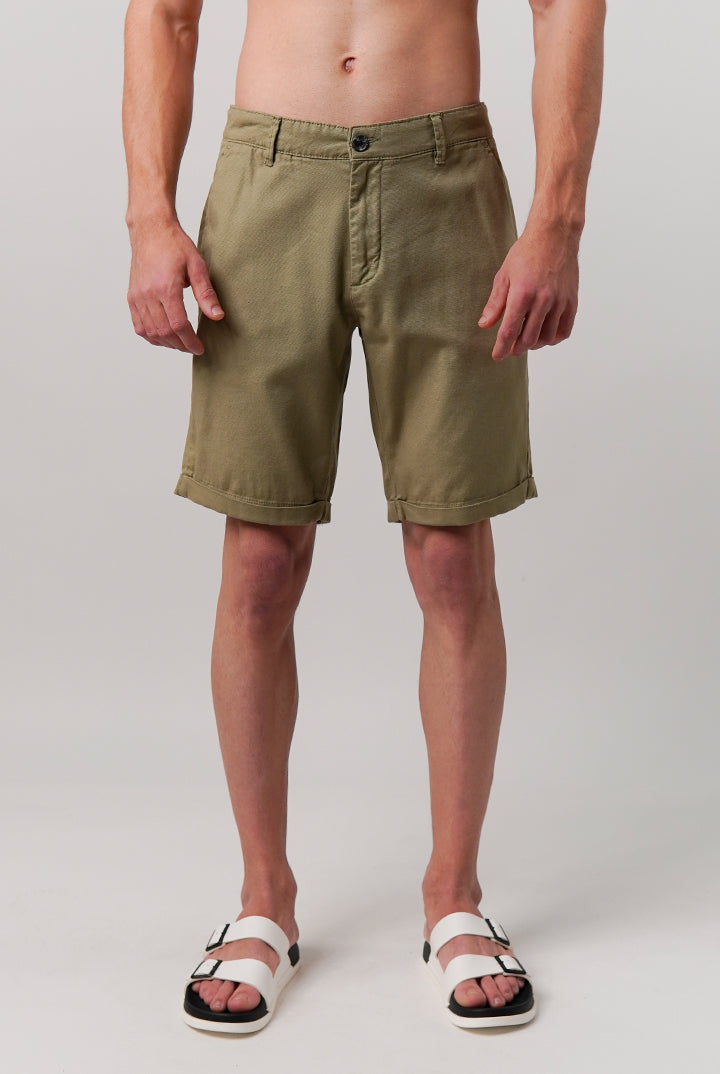 Linen Blend Shorts - Olive Green - Mendeez