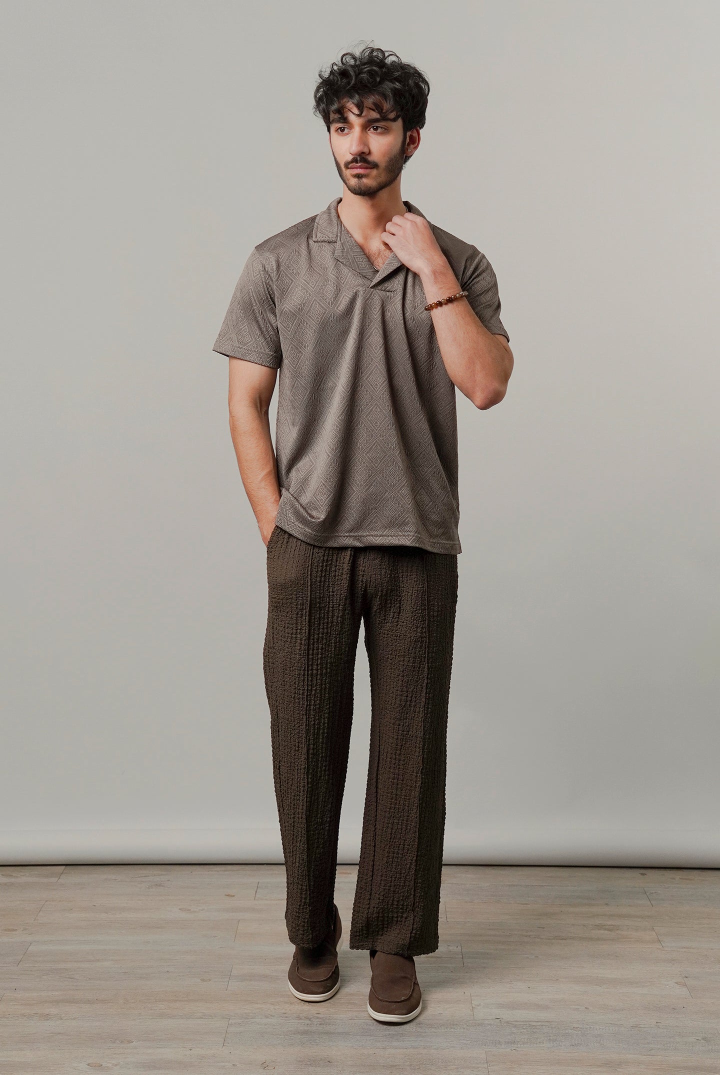 Cuban Collar Polo - Brownish Grey - Mendeez