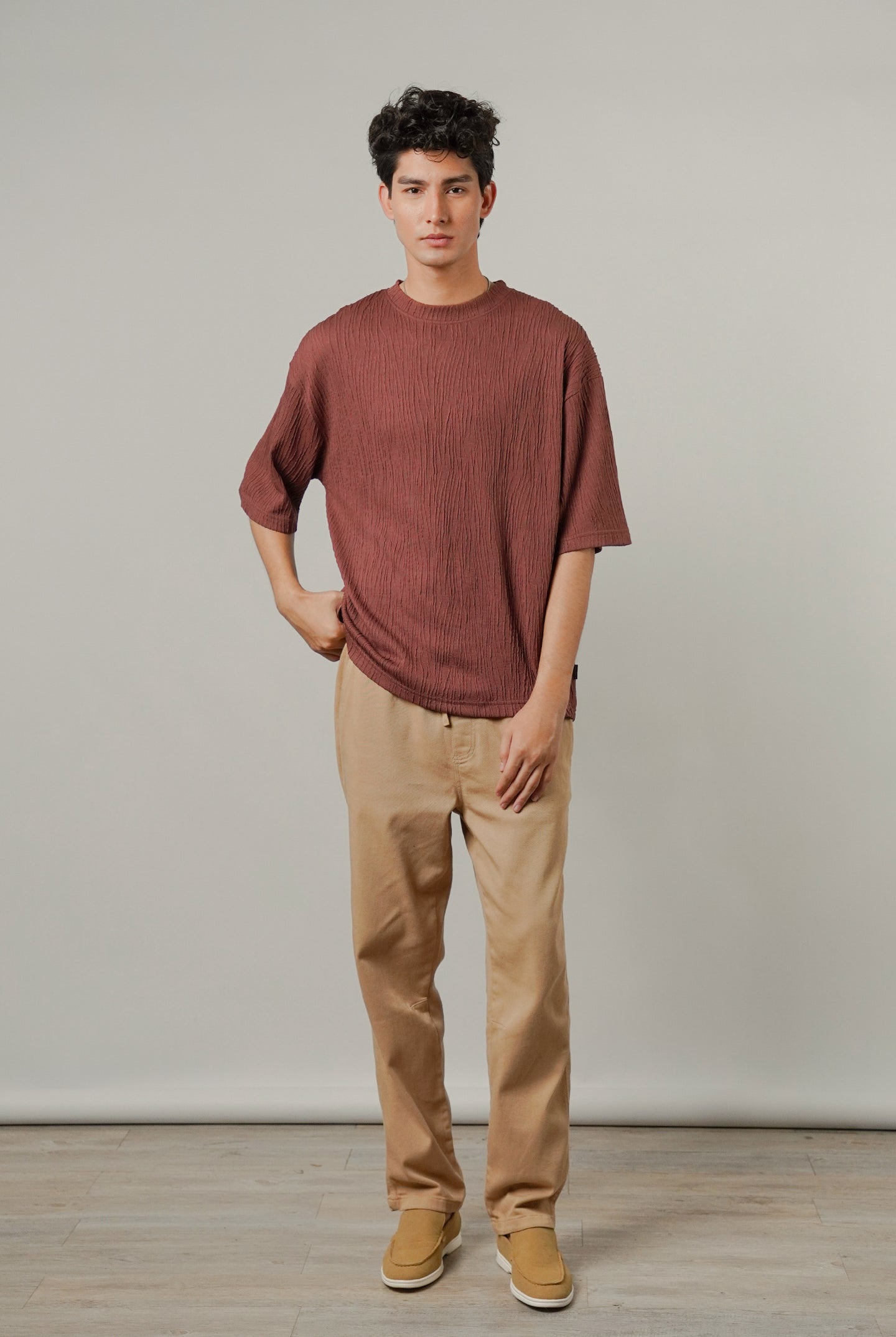 Oversized Textured Tee - Wine - Mendeez