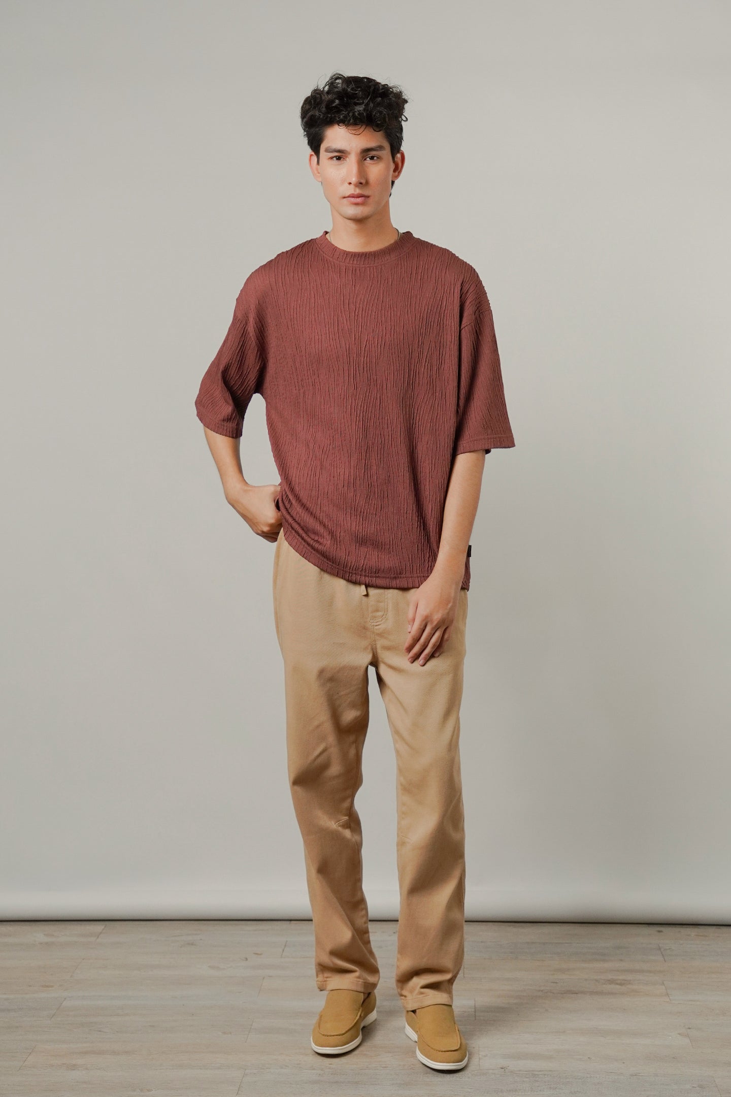 Oversized Textured Tee - Wine - Mendeez