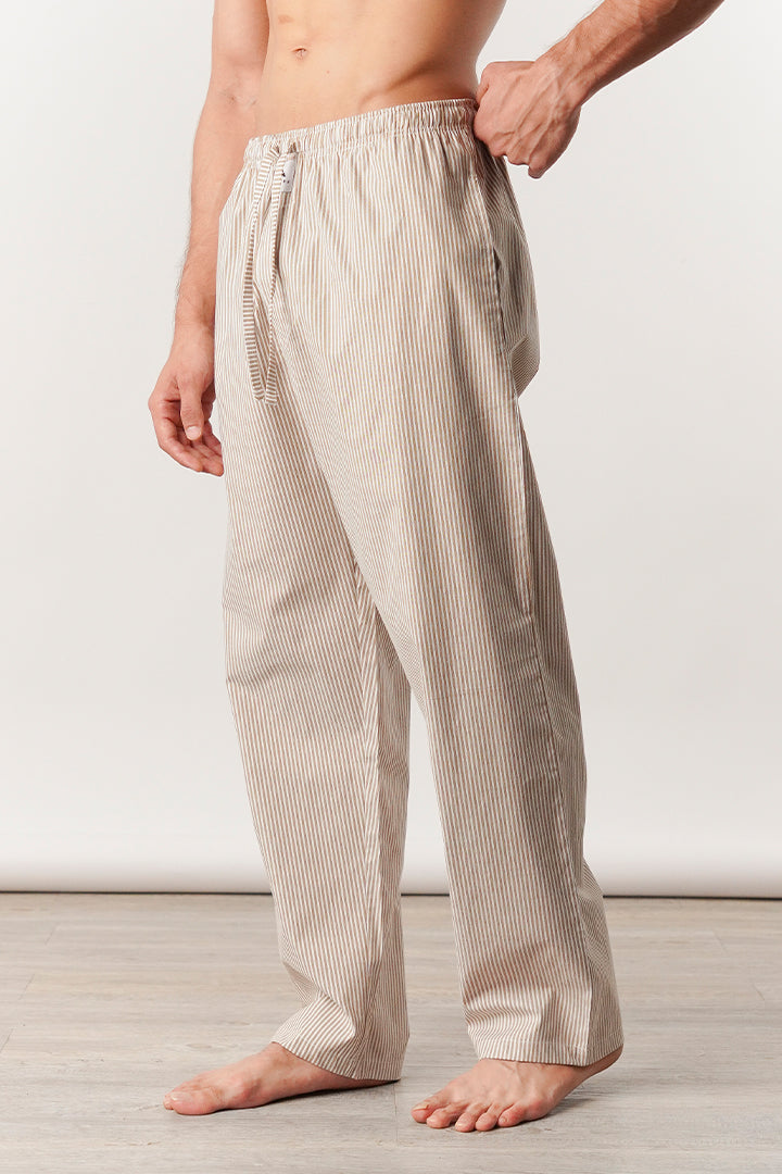 Striped Woven Pajamas - Brown & White - Mendeez