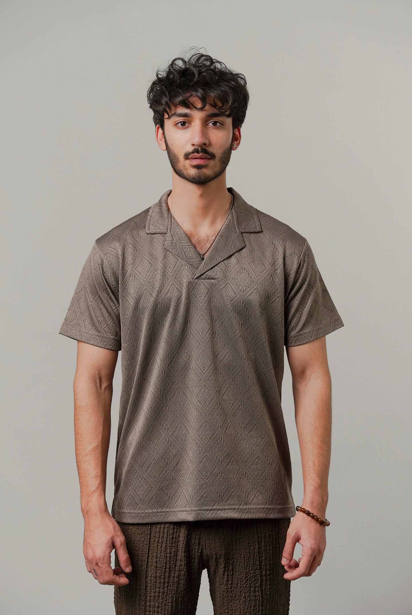 Cuban Collar Polo - Brownish Grey - Mendeez