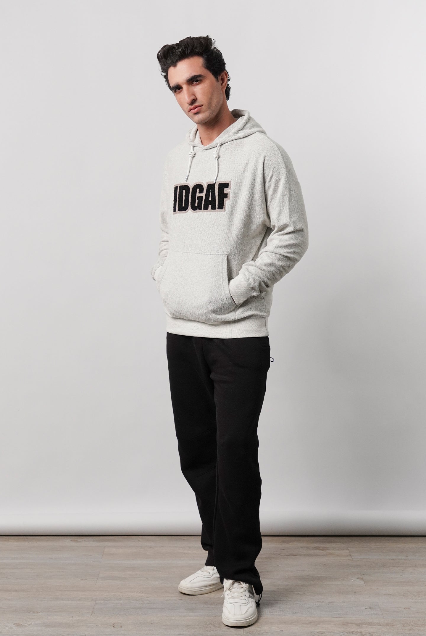 Pullover Embroidered Hoodie - Heather Grey - Mendeez