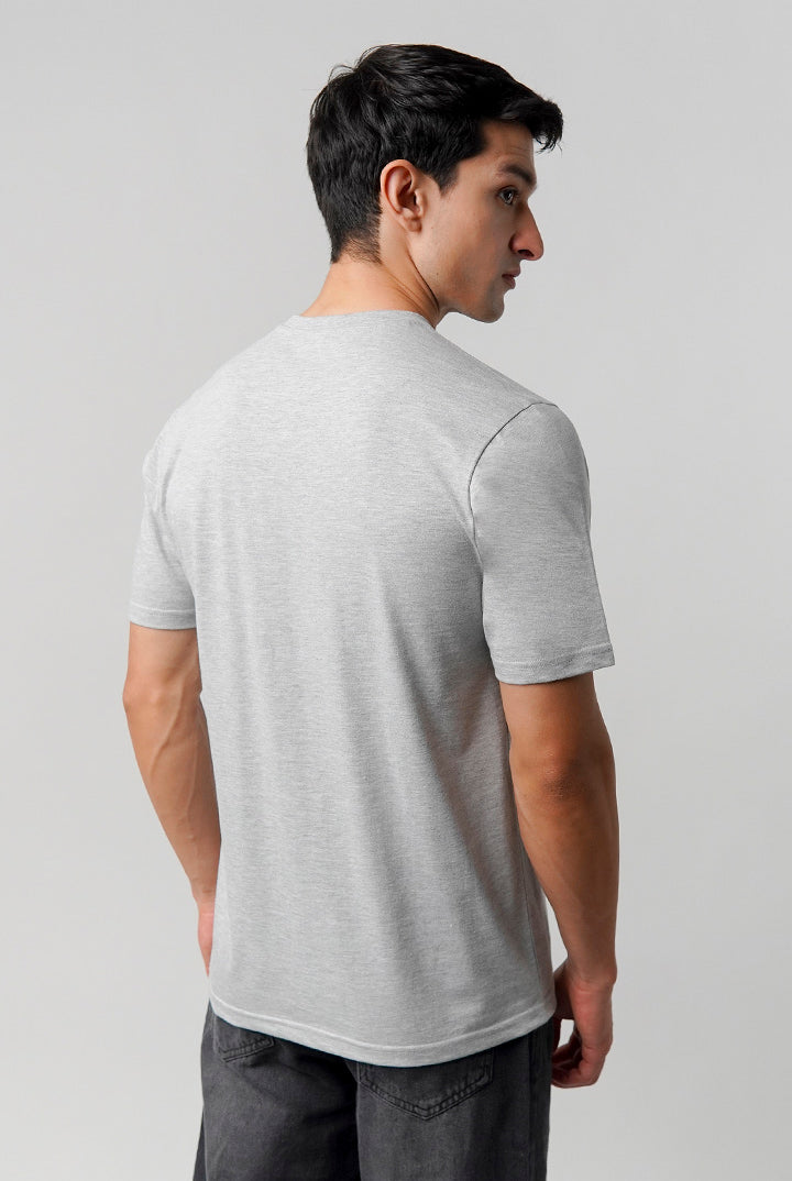 Regular Fit Henley T-Shirt - Heather Grey - Mendeez