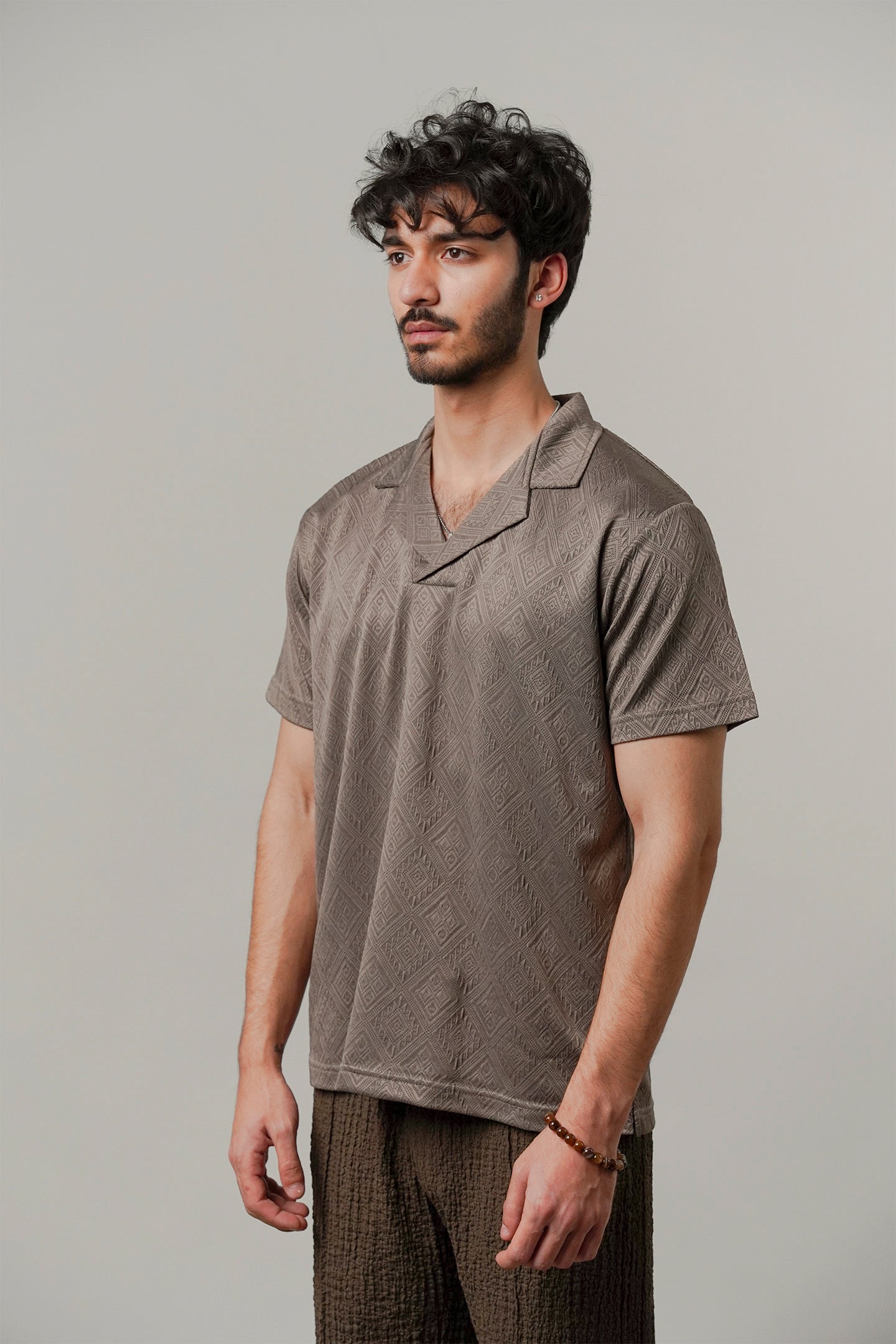 Cuban Collar Polo - Brownish Grey - Mendeez