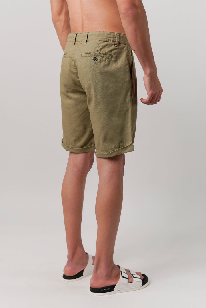 Linen Blend Shorts - Olive Green - Mendeez