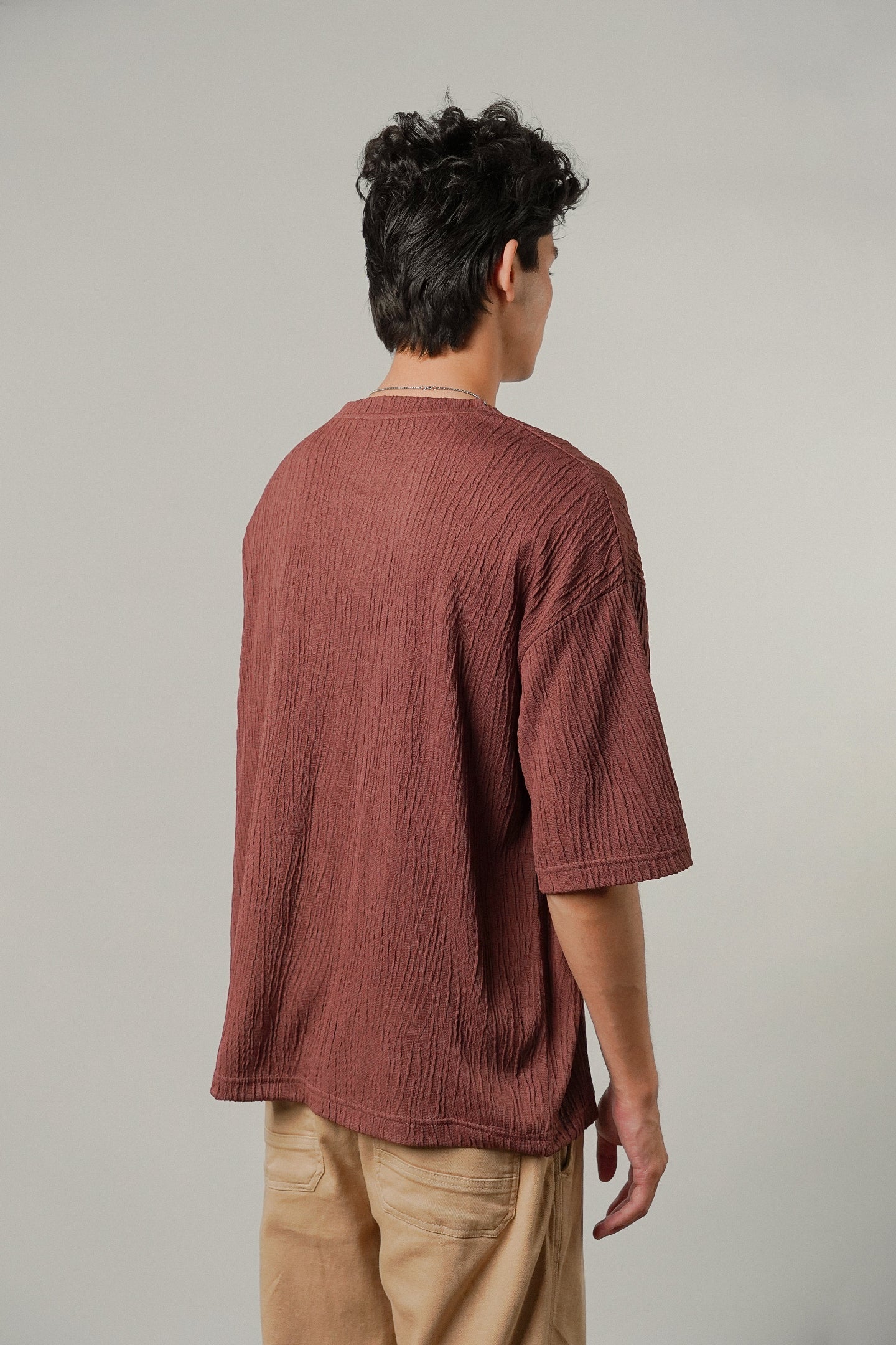 Oversized Textured Tee - Wine - FA - Mendeez