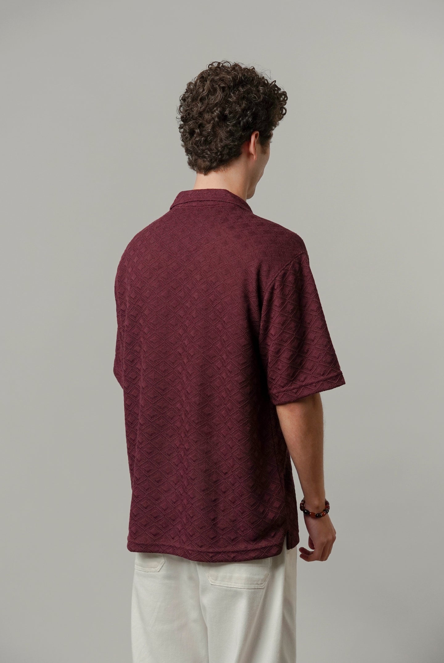 Textured Cuban Shirt - Maroon - Mendeez