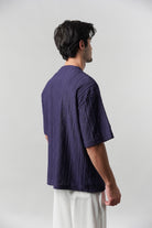 Textured Oversized T-Shirt - Navy Blue - Mendeez