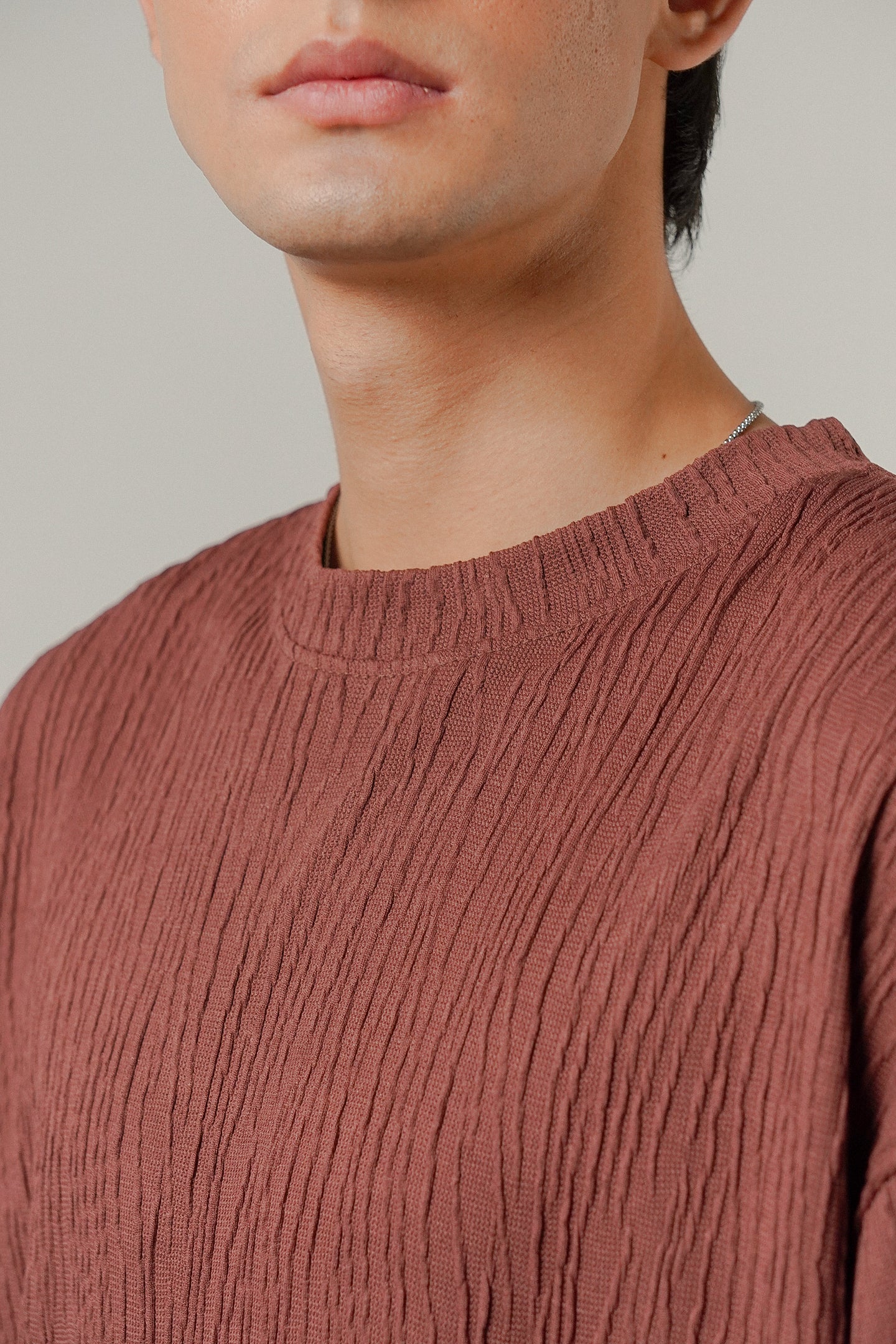 Oversized Textured Tee - Wine - Mendeez