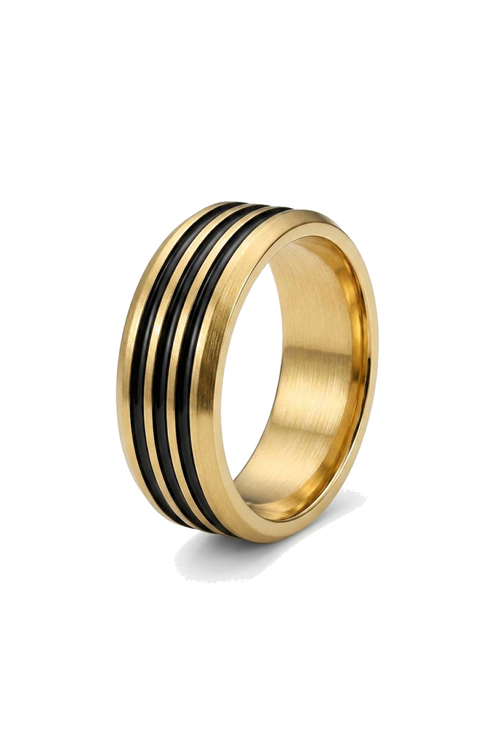Multi Groove Band Ring - Gold & Black - Mendeez