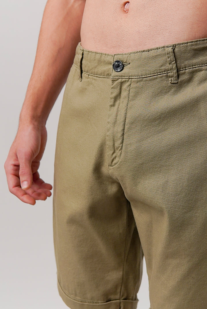 Linen Blend Shorts - Olive Green - Mendeez