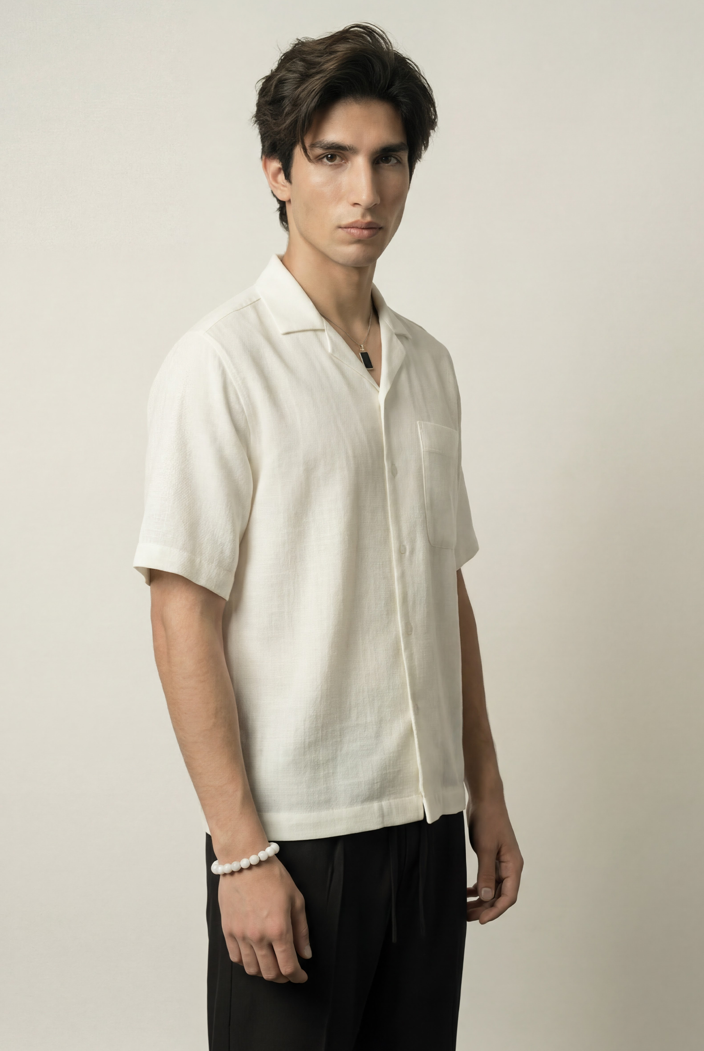 Oversized Cuban Shirt - White - Mendeez