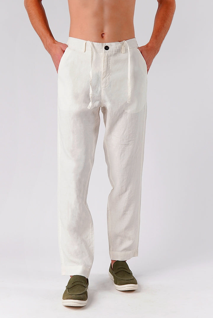 Straight Fit Linen Pants - White - Mendeez