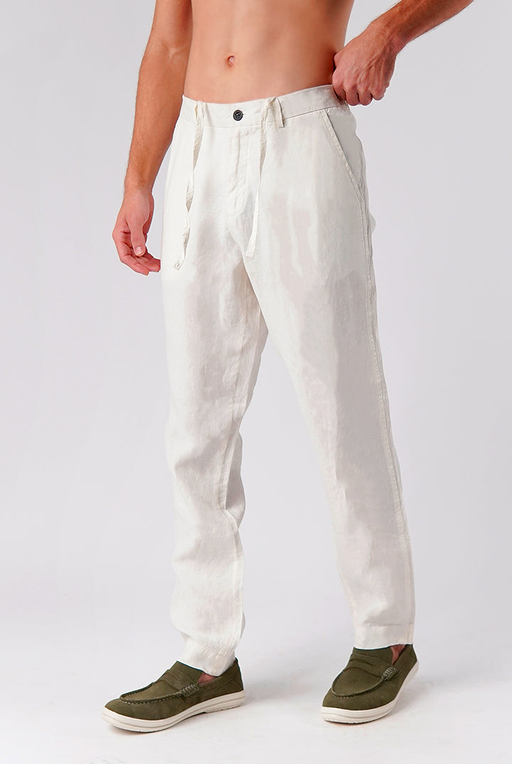 Straight Fit Linen Pants - White - Mendeez