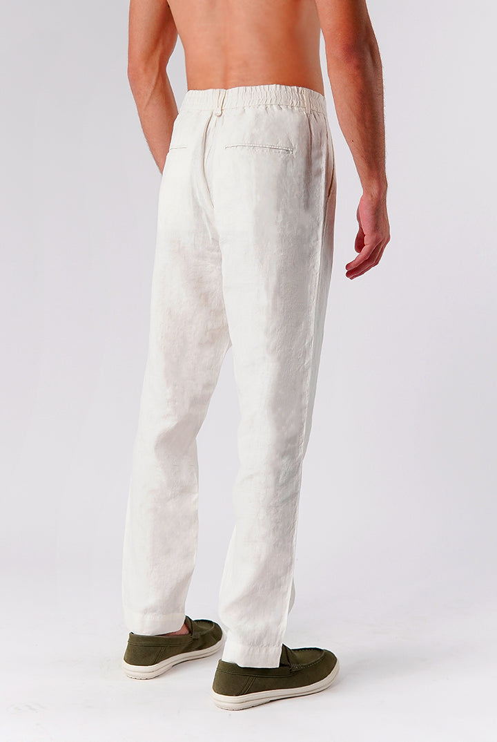 Straight Fit Linen Pants - White - Mendeez
