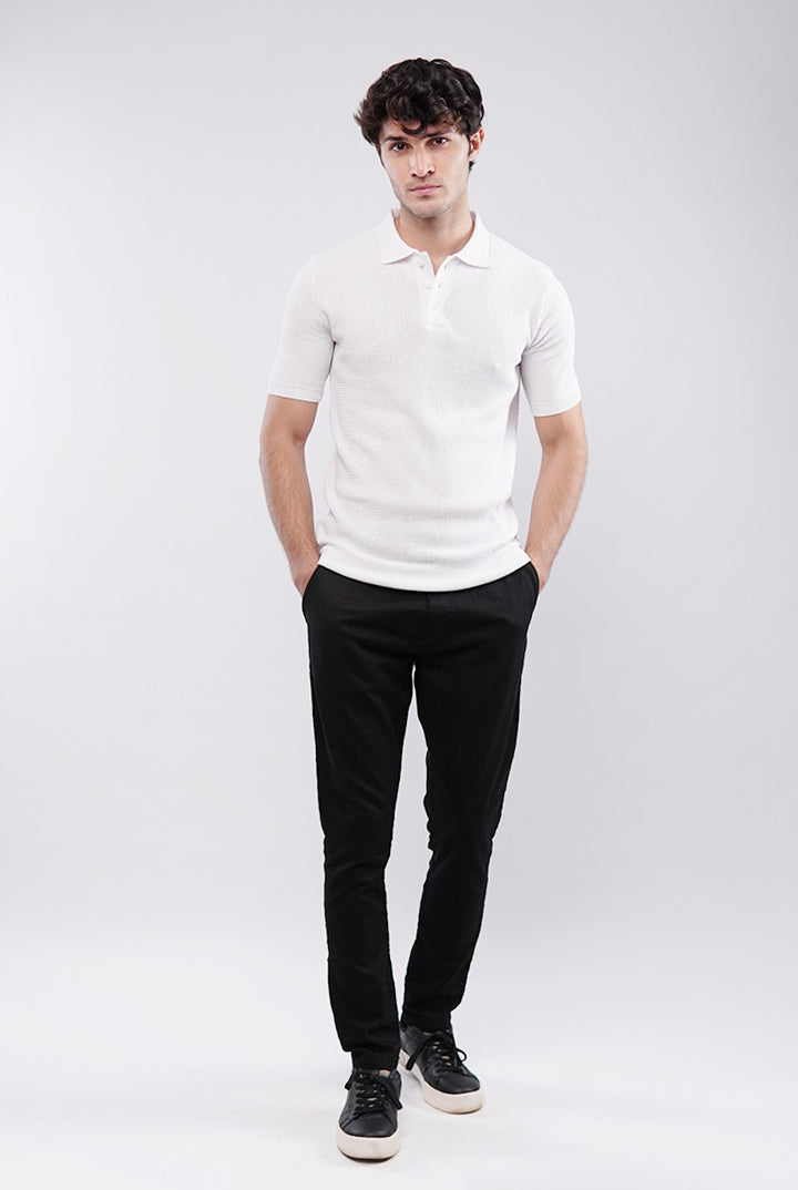 Knitted Polo Shirt - White - Mendeez