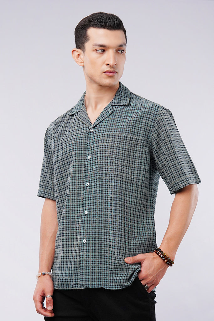 Checkered Cuban Shirt - Sage & Black - Mendeez