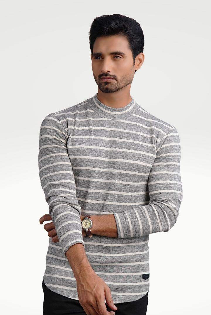 Urban Granite Mock Neck Striped Sweatshirt - Mendeez PK