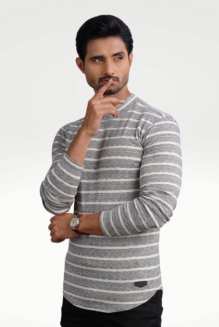 Urban Granite Mock Neck Striped Sweatshirt - Mendeez PK