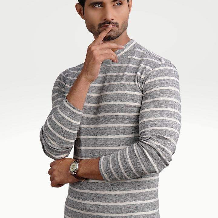 Urban Granite Mock Neck Striped Sweatshirt - Mendeez PK