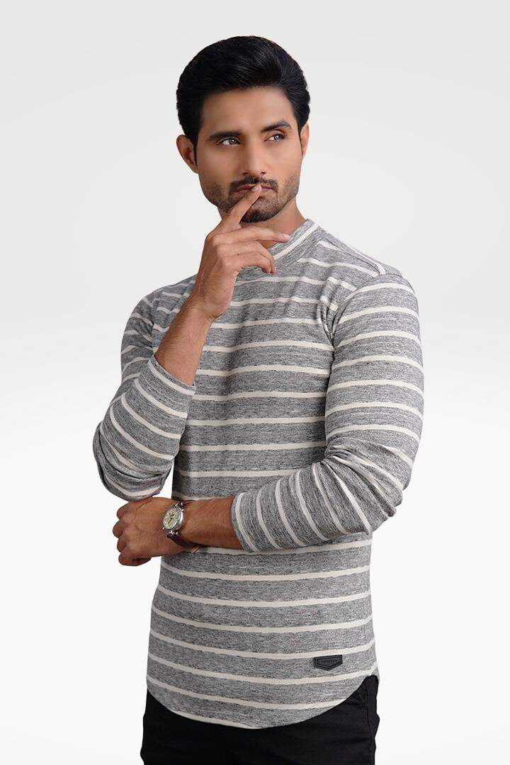 Urban Granite Mock Neck Striped Sweatshirt - Mendeez PK