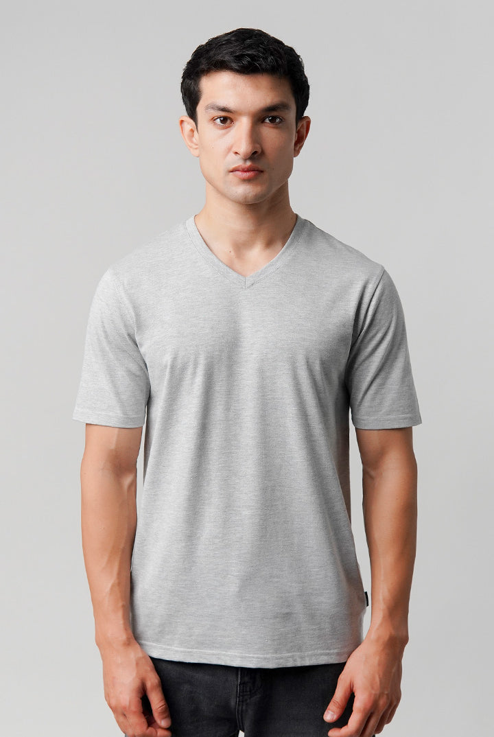 Regular Fit V-Neck T-Shirt - Heather Grey - Mendeez