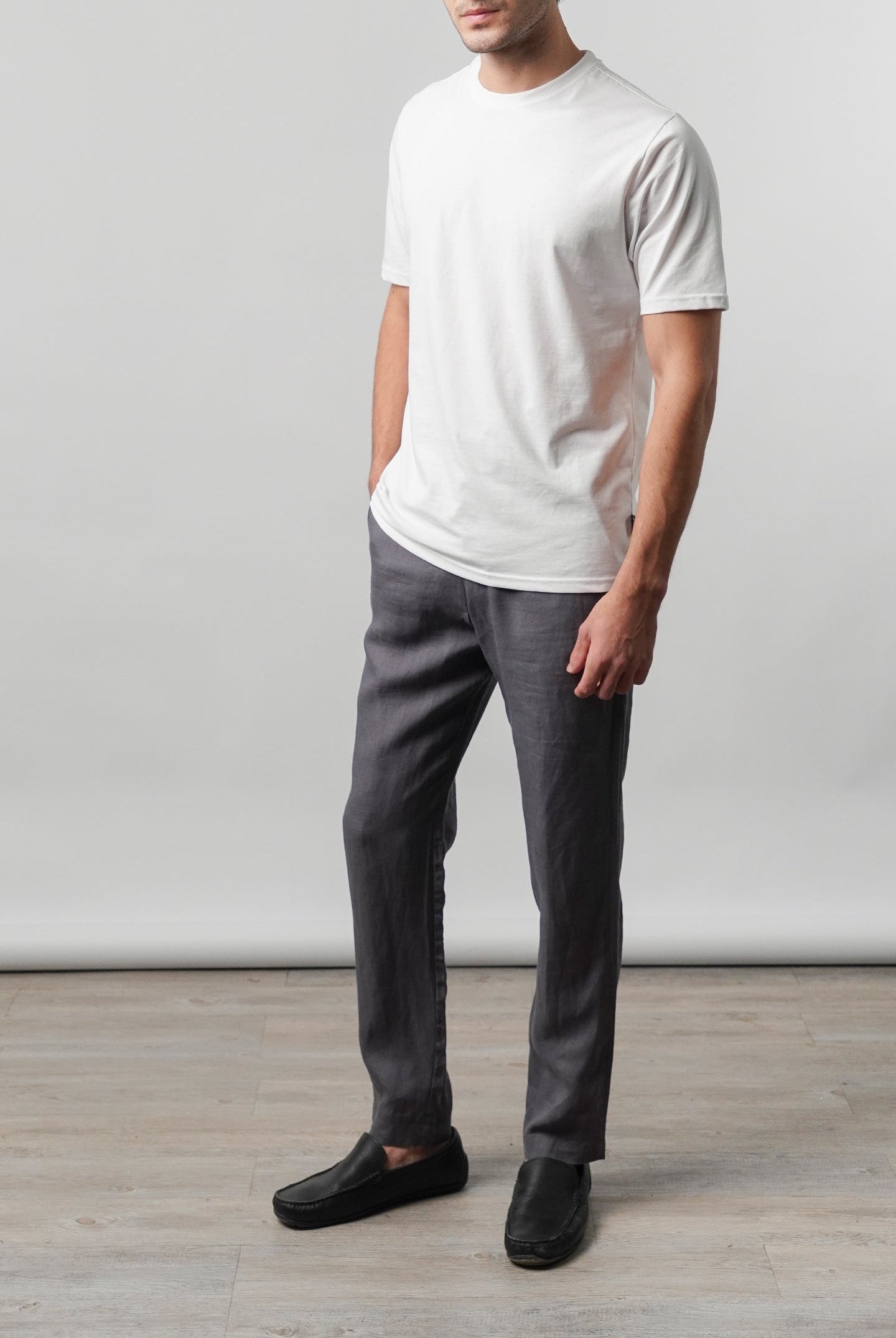 Straight Fit Linen Pants - Grey - Mendeez