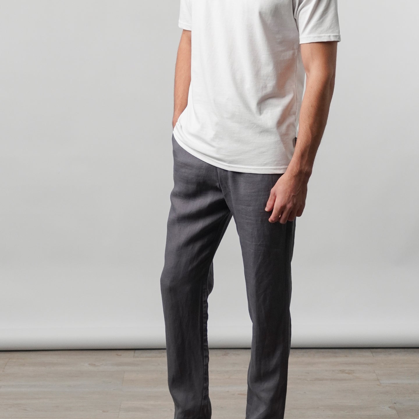 Straight Fit Linen Pants - Grey - Mendeez