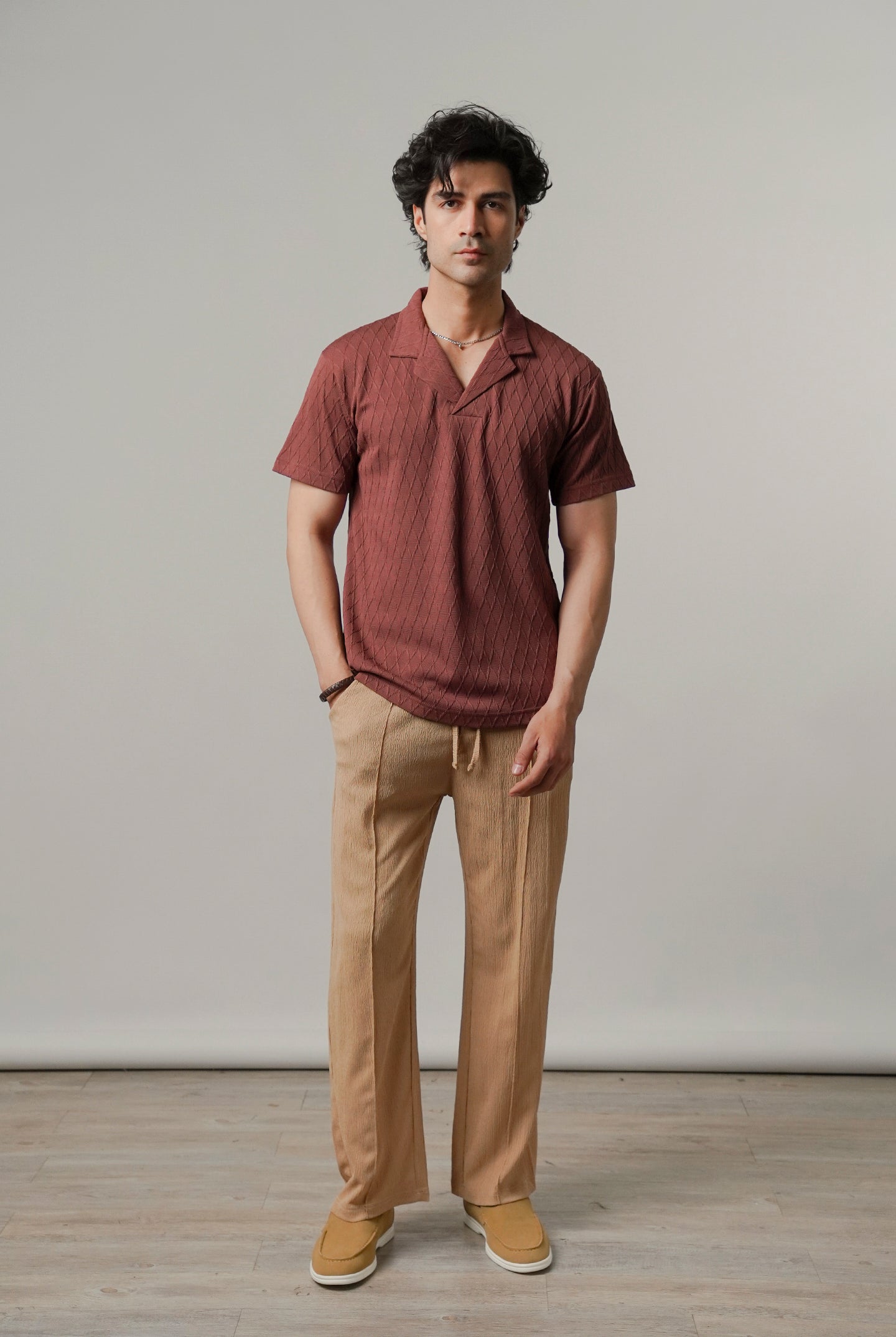 Cuban Collar Polo - Wine - Mendeez