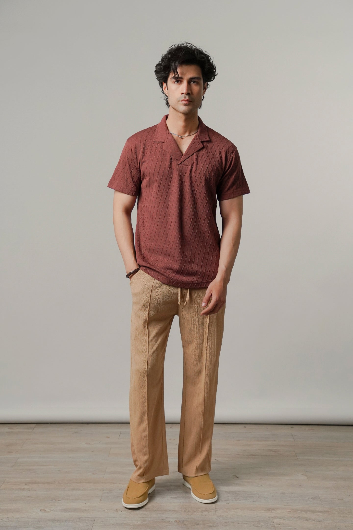 Cuban Collar Polo - Wine - Mendeez