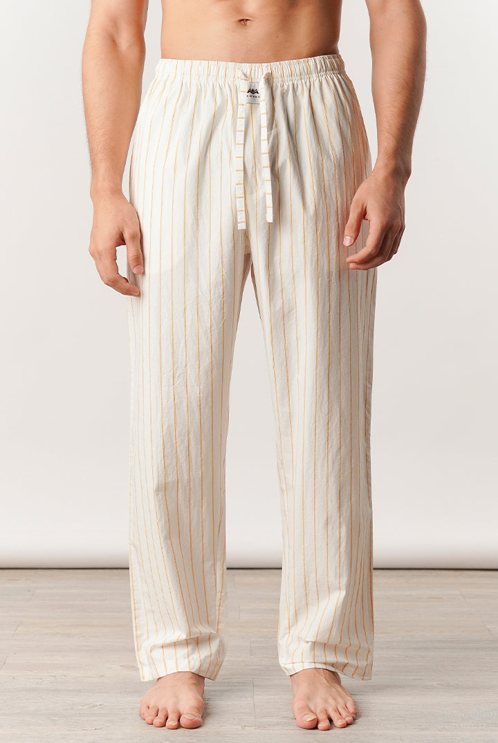 Striped Woven Pajamas - White & Yellow - Mendeez