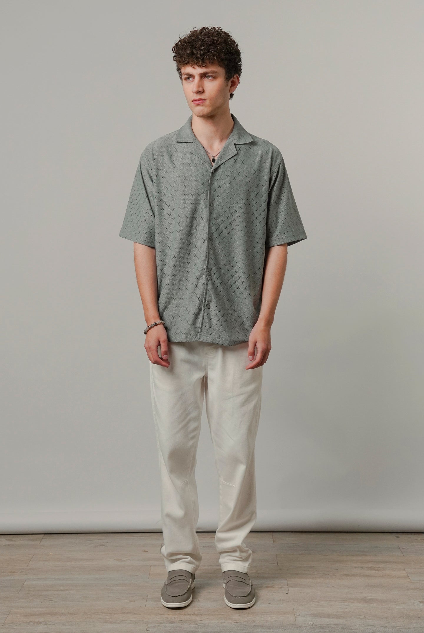 Textured Cuban Shirt - Sage Green - Mendeez