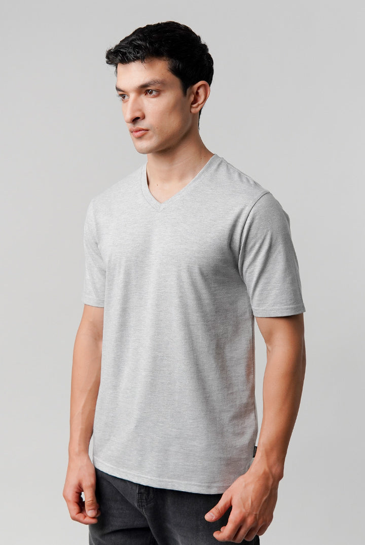 Regular Fit V-Neck T-Shirt - Heather Grey - Mendeez