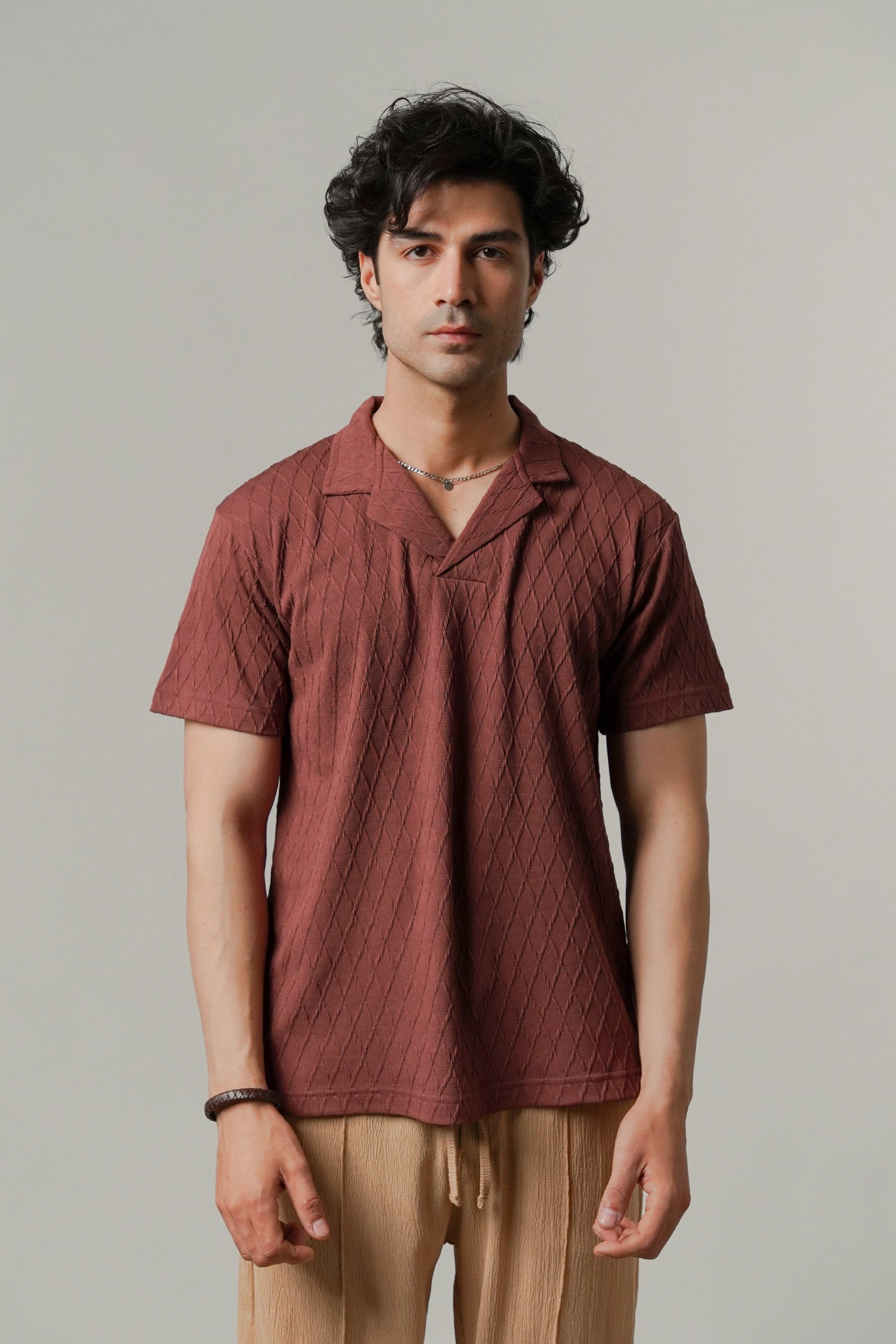 Cuban Collar Polo - Wine - Mendeez