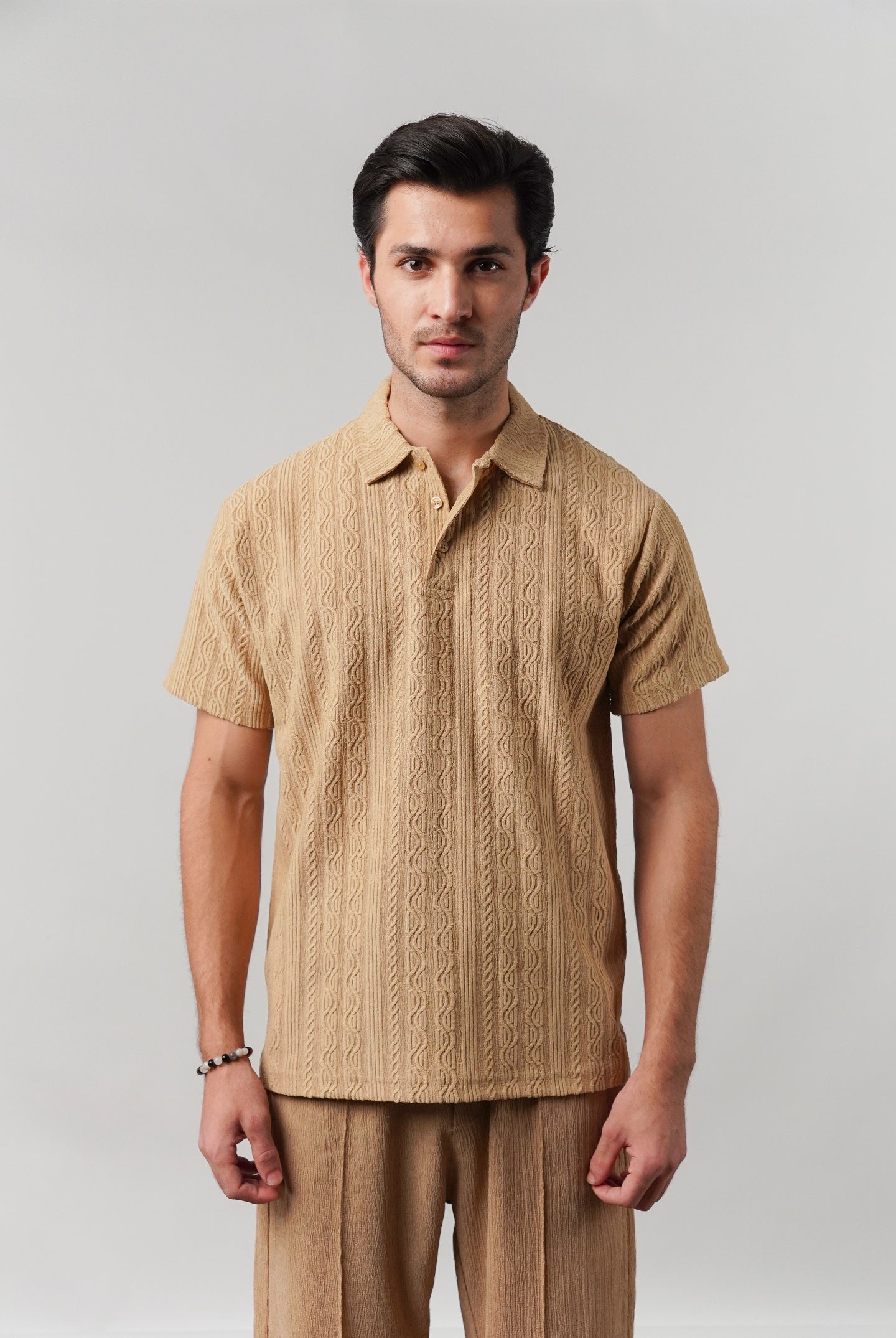Knitted Polo Shirt - Camel Brown - Mendeez