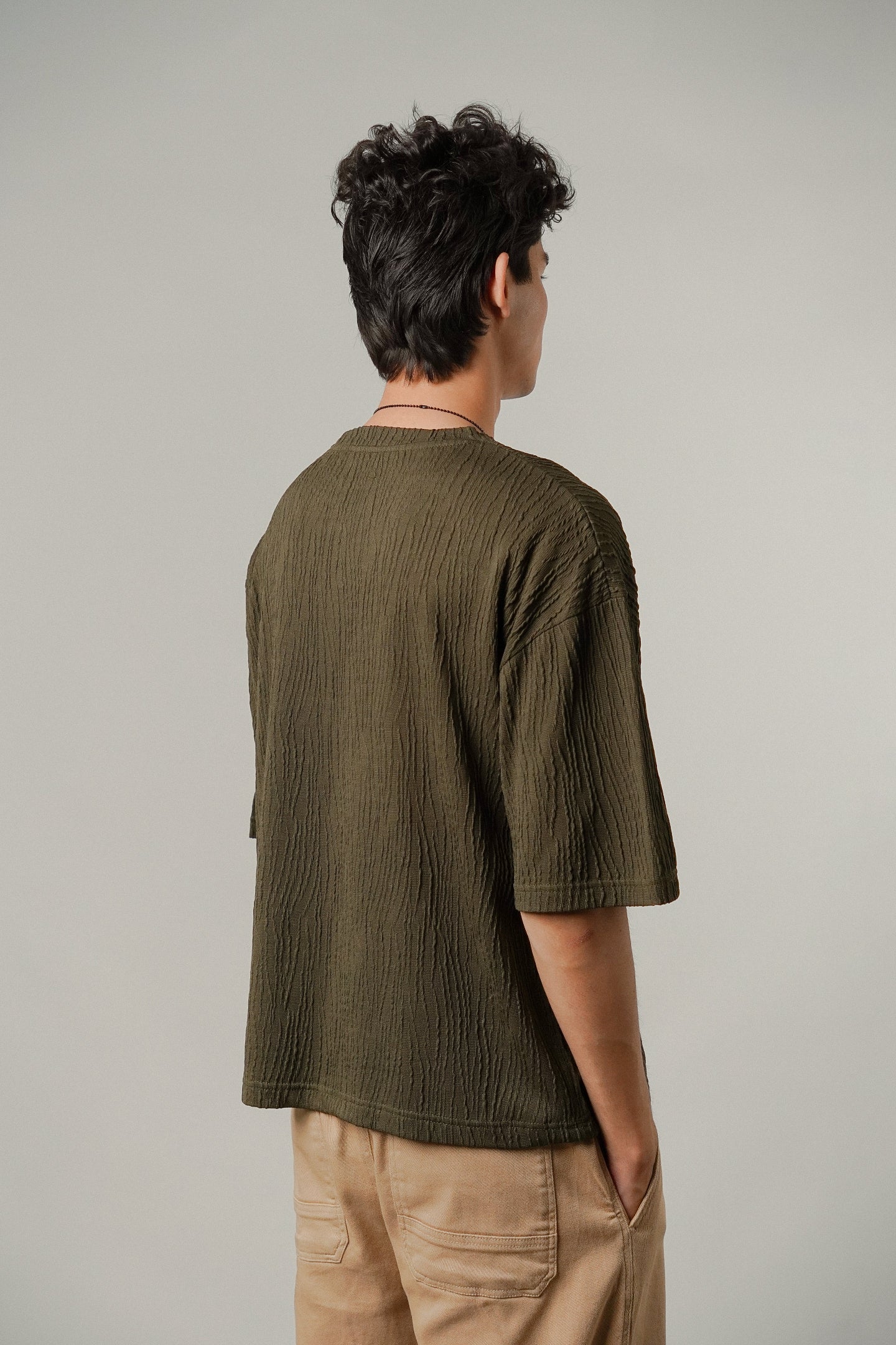 Oversized Textured Tee - Olive Green - Mendeez