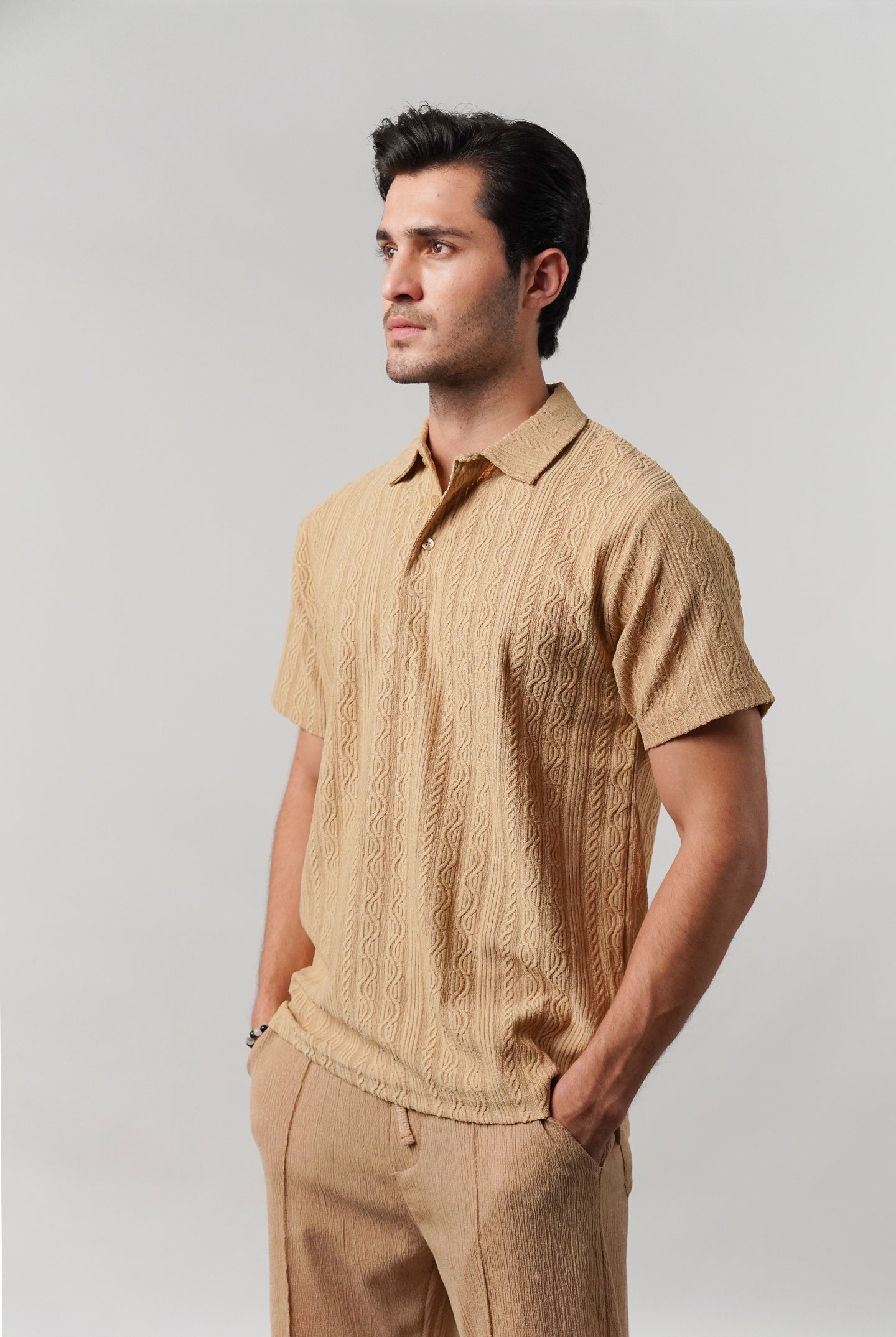 Knitted Polo Shirt - Camel Brown - Mendeez